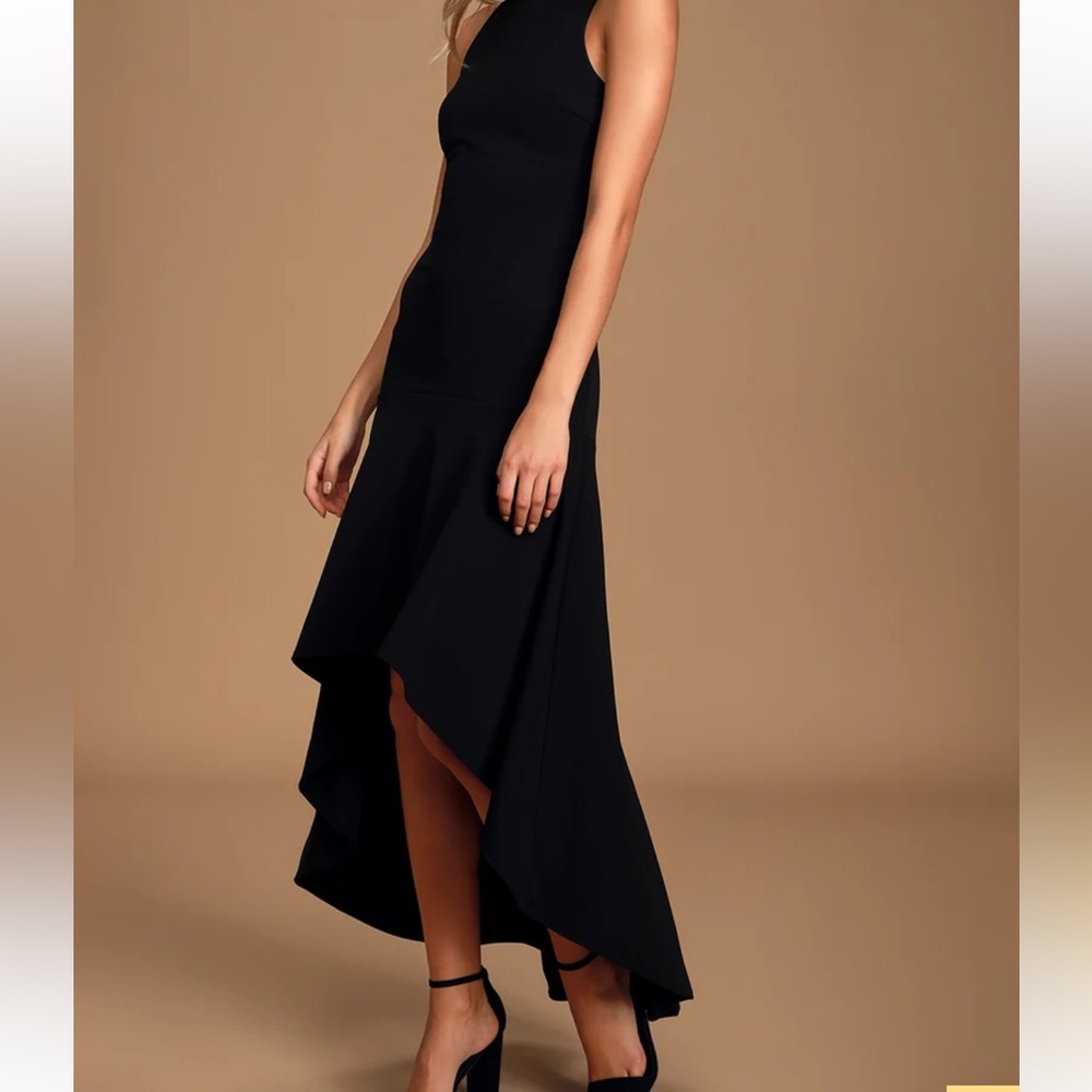Lulus “Day of Love” Black Sleeveless Mock Neck High-Low Maxi Dress